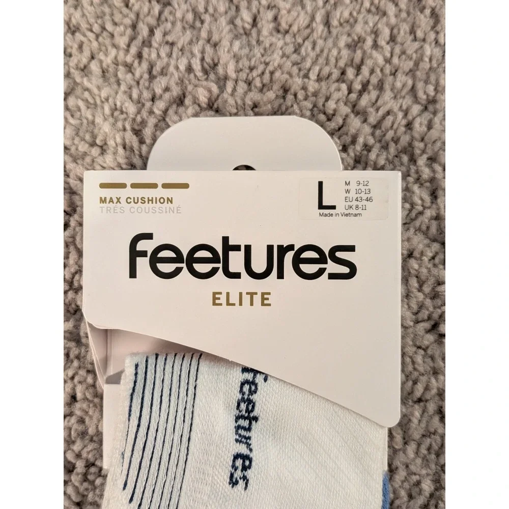 NWT Feetures Elite Socks Unisex Large Max Custion White Tide No Show Tab